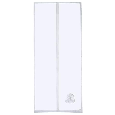 Joint textile blanc installé sur une porte, avec le tuyau du climatiseur passé dans sa rallonge cousue.