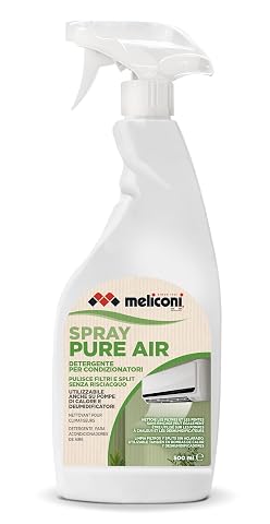 Aérosol blanc Meliconi Pure Air posé près d’un filtre et d’un climatiseur mobile