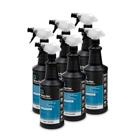 Six flacons vaporisateurs d’un litre pour l’entretien des climatiseurs, près d’un filtre propre