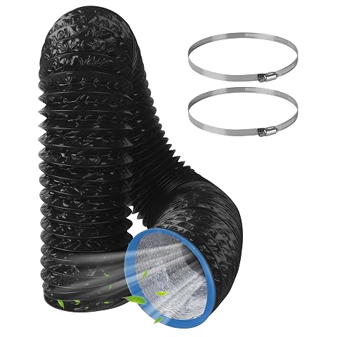 Gaine d’évacuation noire flexible accompagnée de deux colliers de serrage métalliques