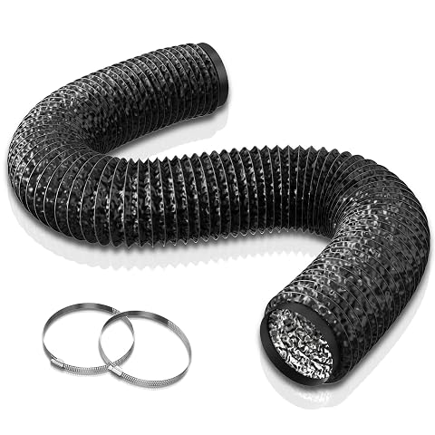 Gaine flexible noire d’évacuation d’air de 3 m avec deux colliers de serrage en acier inoxydable